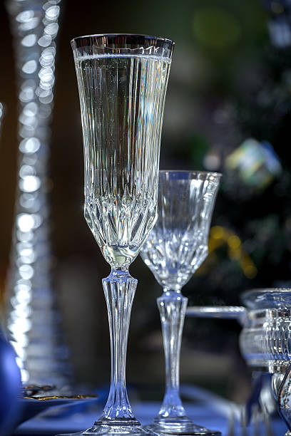 Beautiful decorated table with a blue tablecloth